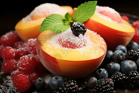 撒糖的水果盘背景图片