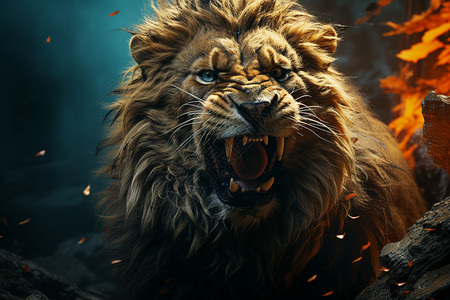 烈焰中的雄狮背景图片