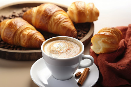 清晨咖啡与烤面包背景图片