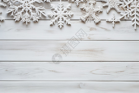 白色雪花装饰圣诞节装饰的木桌背景