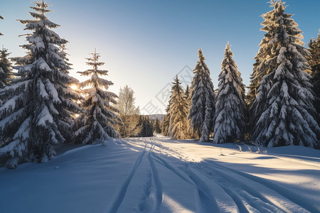 白雪皑皑的雪路图片