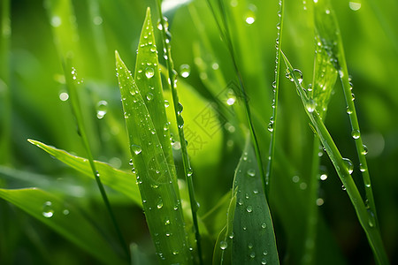 春雨中的草叶图片