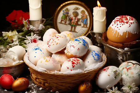 复活节场景彩蛋与烛光背景