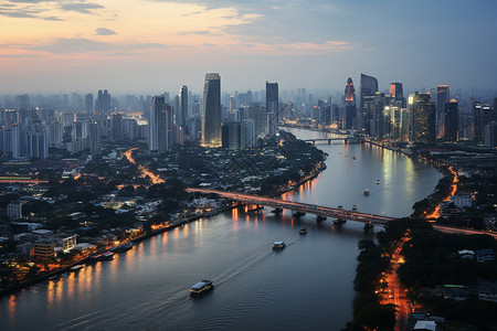 轮船夜景城市河道里的轮船背景