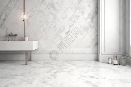 白色地砖开放式浴室高清图片