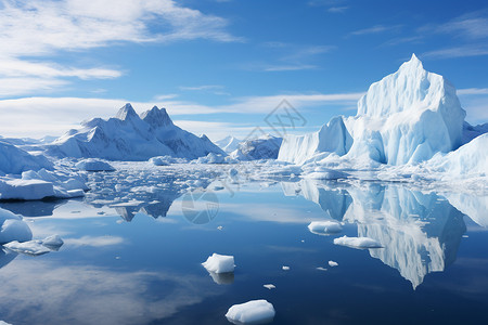 冰山倒影冰川湖中巨大的浮冰背景