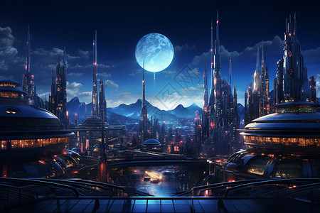 月色下的城市背景图片