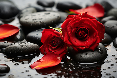 石头上的玫瑰花高清图片