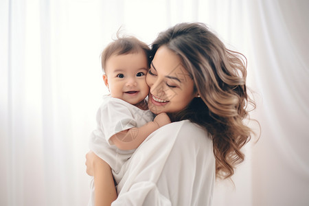 微笑的婴儿母亲抱着婴儿背景