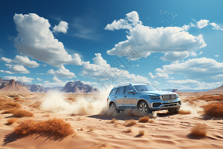 沙漠中的奔驰的汽车图片