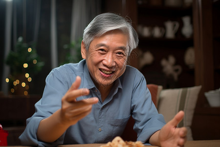 交流对话和家人进行视频通话的亚洲老人背景