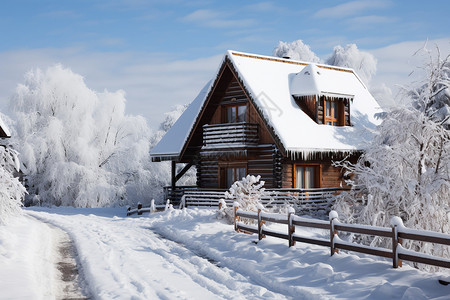 雪国的温暖温暖的小屋高清图片