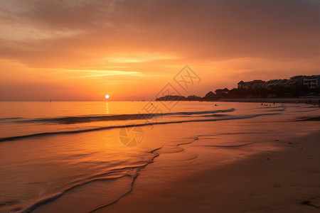 夕阳下的金色沙滩日落高清图片素材