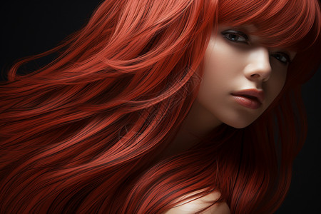 红色长发的女郎图片