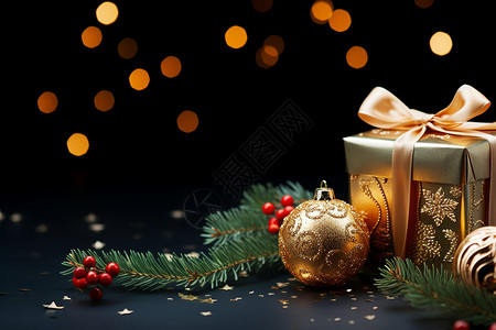 圣诞装饰品和金色礼盒图片