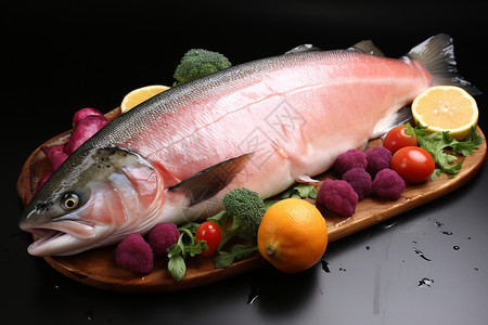 鱼肉与蔬果背景图片