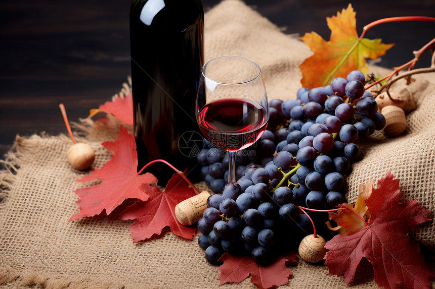 桌布上的葡萄和酒精图片