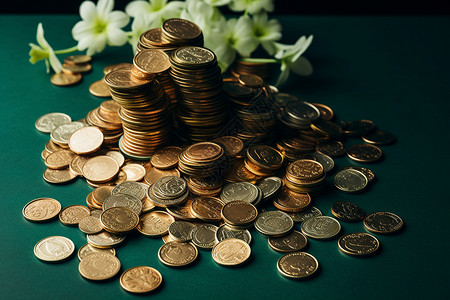 桌面上的金融硬币图片