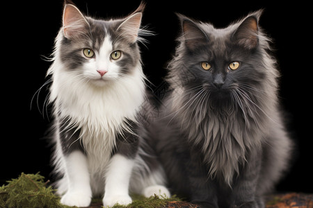 草坪上的两只猫草坪上的猫咪背景