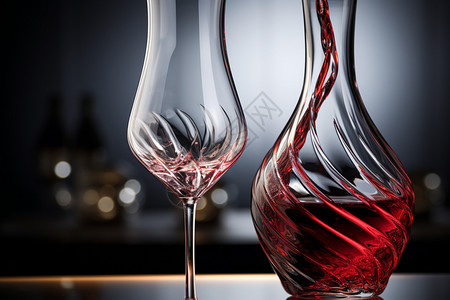 花纹玻璃杯中的红酒图片