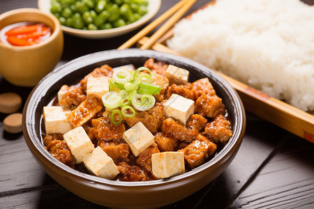盘子中美味的豆腐美食图片