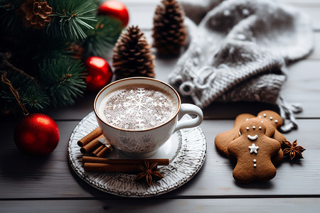 圣诞姜饼人浓郁的咖啡背景