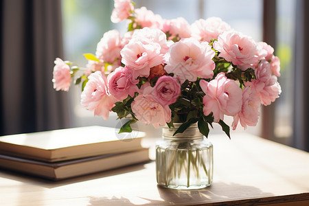 夏日玫瑰花束家中夏日鲜花背景