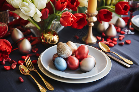 欢庆复活节餐具彩蛋图片素材