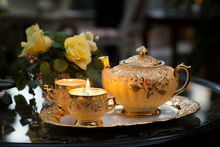 古典美式茶具背景