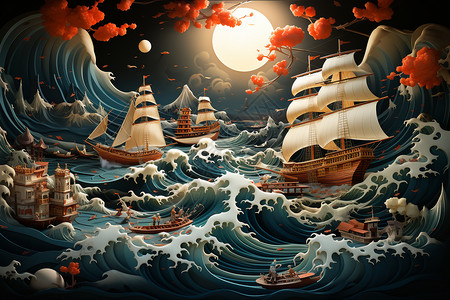 扬帆起航的帆船背景图片
