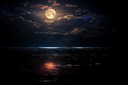 月夜倒映浪漫的海洋图片