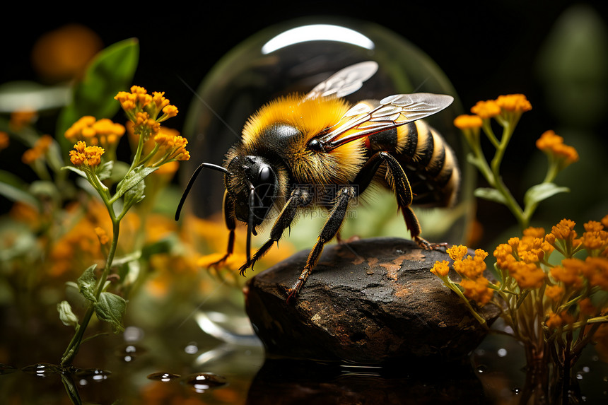 蜜蜂停在花朵上图片