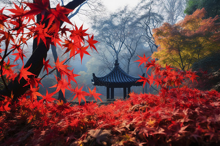 枫叶丛中的红叶馆图片