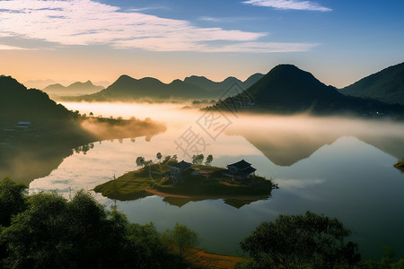 青山湖泊景色图片