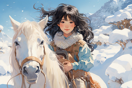 少女骑马插画背景图片