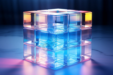 蓝箱猫冰雾玻璃质感下的光影亮蓝平面设计图片
