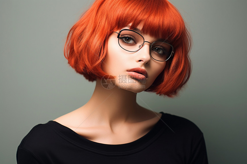 戴眼镜的红发女子图片