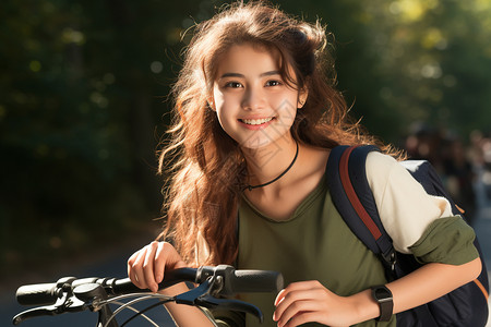 自由骑行的女大学生背景图片