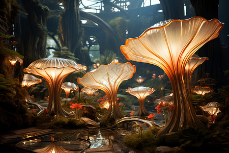 森林灯水晶蘑菇灯设计图片