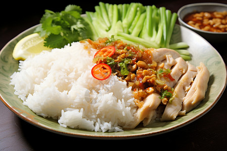 美味的鸡肉蔬菜米饭图片