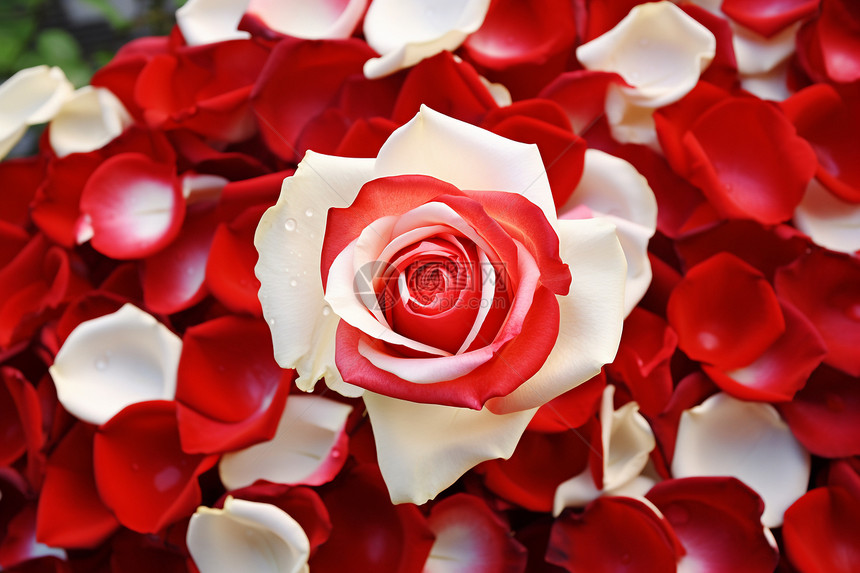 红白玫瑰花在花园中绽放图片