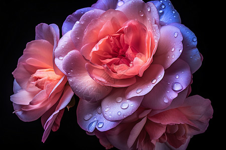 露水玫瑰花粉红玫瑰花上的水滴插画