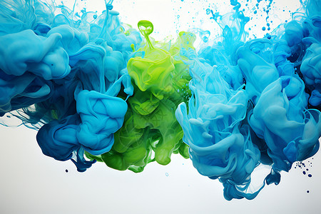 水彩颜料背景蓝绿色水彩颜料流动混合插画