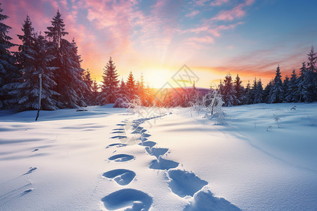 白雪皑皑的山林图片