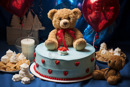 欢庆中的泰迪熊蛋糕背景图片