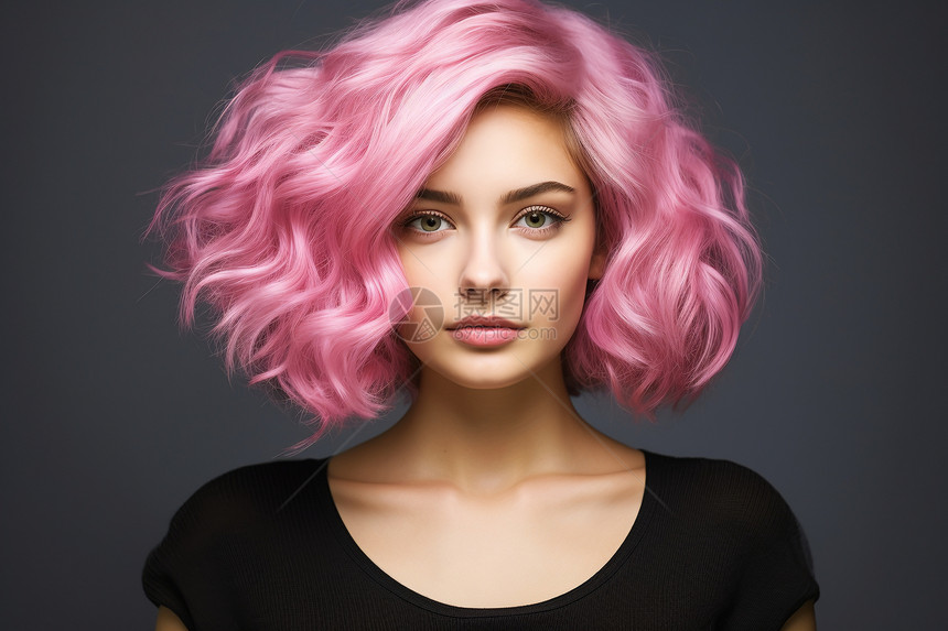 染着粉红色头发的女人图片