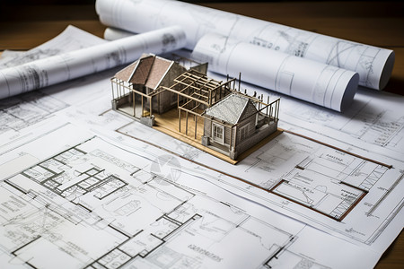 建筑设计房子模型住宅建筑设计蓝图背景