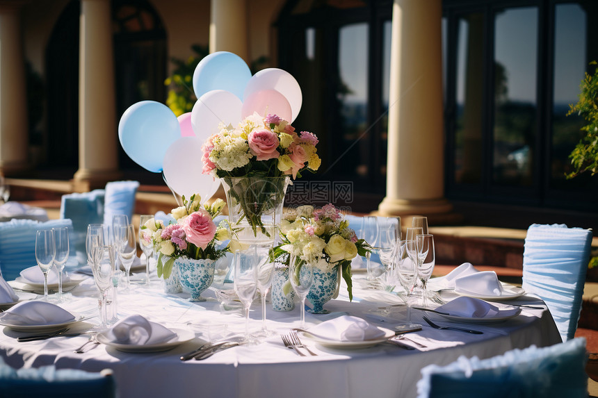 宴会桌子上的鲜花气球图片