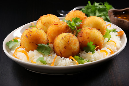 米饭上的土豆丸子图片