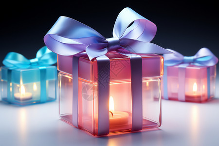 打开的礼物盒礼盒中的烛光设计图片